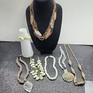 Shell And Seedbeed Bundle Of 6 Necklaces With 1 Matching Bracelet.